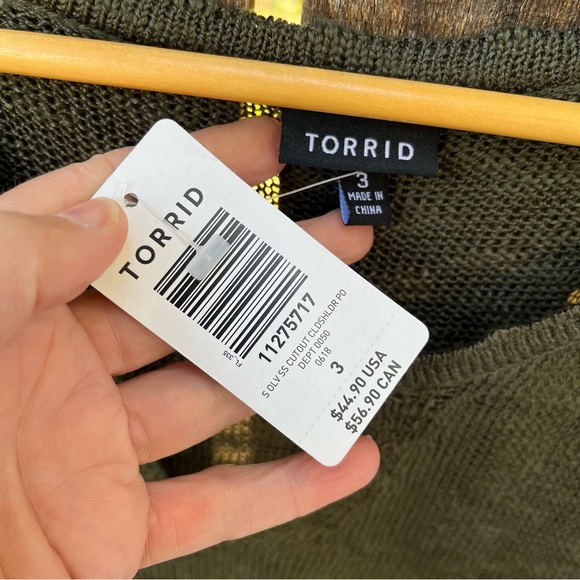 Torrid Olive Green Cold Shoulder Keyhole Short Sleeve Knit Sweater NWT Sz 3X - Picture 3 of 14